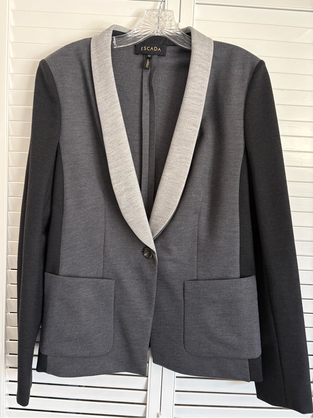 Escada Black Grey Wool One Button Blazer Sz 42 10-12 US L
